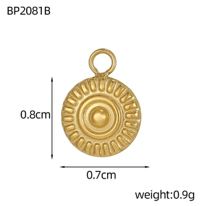 Detailed macro view of a 0.8cm golden sunburst stainless steel pendant for DIY jewelry
