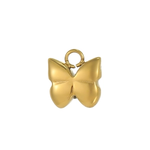 Detailed macro view of a delicate golden butterfly pendant crafted from stainless steel