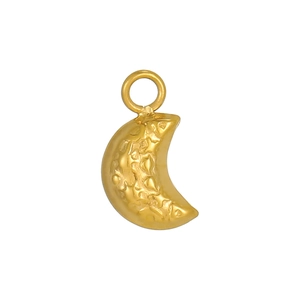 Detailed view of a golden crescent moon pendant with textured surface for DIY jewelry