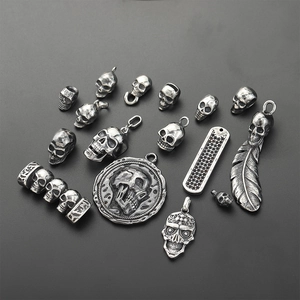 Vintage stainless steel skull charms set for DIY jewelry necklaces in gothic style
