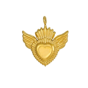 Detailed view of a golden sacred heart pendant with wings and crown for DIY jewelry
