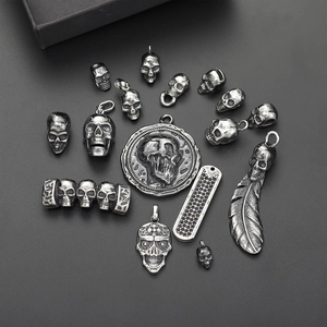 Vintage punk skull charms and pendants in oxidized stainless steel for DIY jewelry making