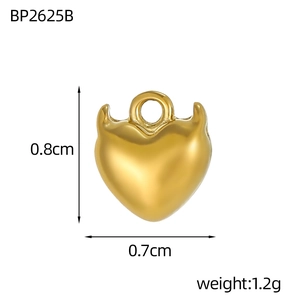 Polished gold devil heart pendant detail with dimensions 0.8cm by 0.7cm for DIY jewelry