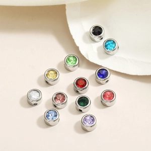 Twelve colorful 6mm stainless steel birthstone charms for DIY bracelets and necklaces