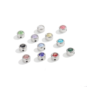 Polished stainless steel 6mm round birthstone charms set for DIY jewelry making