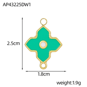 Pendentif fleur dorée avec émail vert et perle blanche pour bijoux DIY