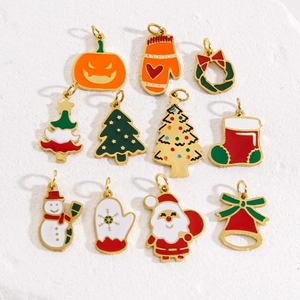 Set of 11 colorful enamel Christmas and Halloween metal charms for DIY jewelry making