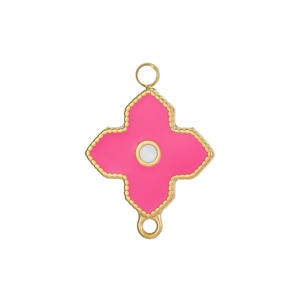 Pendentif trèfle à quatre feuilles en émail rose avec bordure dorée pour bijoux DIY