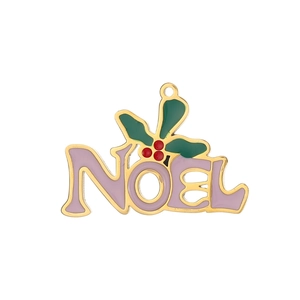 Detalle macro del colgante navideño Noel morado con borde dorado para joyería DIY