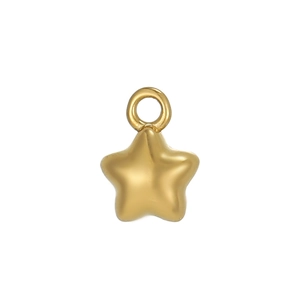 Detailed macro view of a golden star-shaped stainless steel pendant charm with top ring