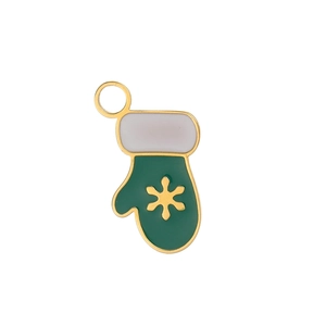 Detalle del colgante de manopla de Navidad verde con copo de nieve dorado para joyería
