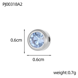 Detailed view of a 6mm light blue birthstone charm with silver base and dimensions