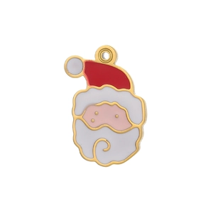 Vista detallada del colgante de Papá Noel esmaltado con borde dorado para joyería