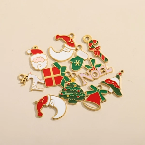 Colgantes de esmalte navideños con Papá Noel y árboles para creación de joyas DIY