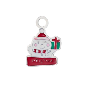 Détail du pendentif bonhomme de neige de Noël en émail coloré avec coffret cadeau et chapeau