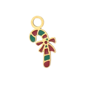 Détail du pendentif canne de Noël avec émail rouge et vert et contour doré