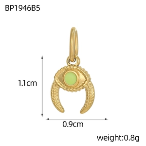 Pendentif œil grec et corne en acier inoxydable doré pour création de bijoux et colliers