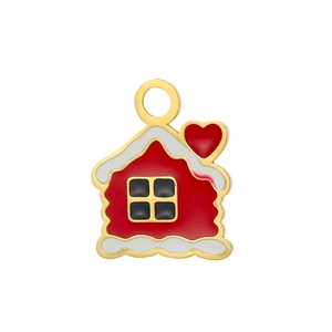 Détail du pendentif maison de Noël avec cœur rouge et neige pour collier DIY