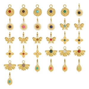 Detailed grid of vintage boho pendants featuring 18K gold plating and colorful semi-precious stones