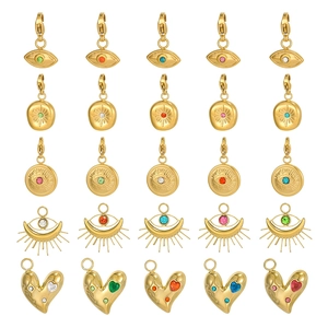 Vintage Stainless Steel Evil Eye Heart Sun Starburst Pendants Gold Plated Zirconia Charms For DIY Jewelry Making Charms