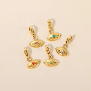 Set of five golden evil eye charms with colorful zircon stones and lobster clasps