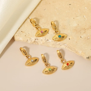 Set of five gold stainless steel tarot evil eye heart pendants with colorful crystals