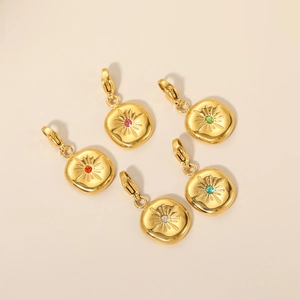 Set of 5 gold tarot heart pendants with colorful zircon stones and lobster clasps