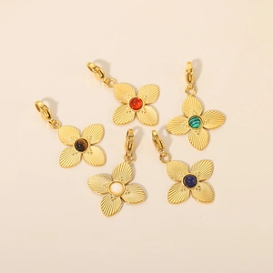 Five-piece vintage stainless steel flower pendants set with natural stone inlay details