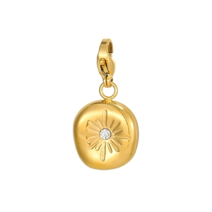 Macro shot of gold tarot sunburst heart pendant with lobster clasp and cubic zirconia