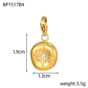 Detailed dimensions of tarot sun gold pendant with dimensions 1.9cm height and 1.3cm width