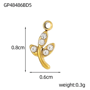 Χρυσό μενταγιόν φύλλο με ζιργκόν, 0,8x0,6cm DIY εξάρτημα για κατασκευή κοσμημάτων