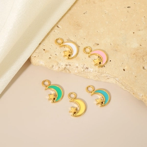 Colorful star and moon enamel pendants with lobster clasps in five vibrant colors