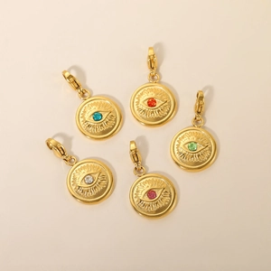 Vintage evil eye heart pendants in gold stainless steel with colorful rhinestones
