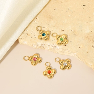 Pendenti mini a fiore in acciaio inossidabile con zirconi colorati per creazione gioielli