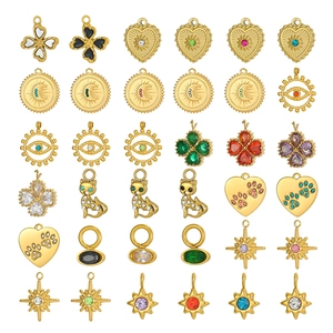Ciondolo in Acciaio Inossidabile Micro Pave Malocchio Quadrifoglio Luna Charm per Creazione Gioielli DIY Solo Ciondolo Senza Catena