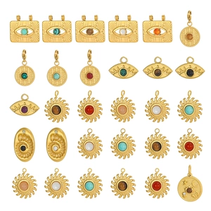 Retro Edelstahl Böses Auge Sonne Mond Anhänger Gold Plattiert Naturstein Eingelegte Charms Für DIY Schmuckherstellung Damen Halskette Zubehör