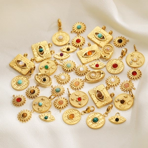 Retro Goldene Böser Blick Anhänger mit Natursteinen für DIY Schmuckherstellung