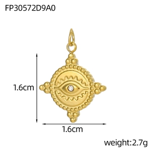 Detailed size chart of stainless steel Evil Eye palm pendant with zircon inlay