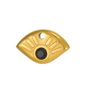 Nahaufnahme des goldenen Evil Eye Anhängers mit schwarzem Stein für DIY Schmuck