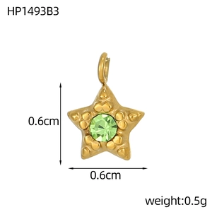 Detailansicht von 6mm Goldstern-Anhänger mit grünem Zirkon und technischen Abmessungen