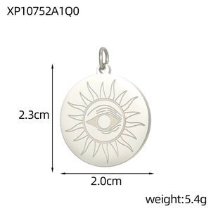 Macro view of evil eye sunburst pendant with 2.3cm by 2.0cm size dimensions