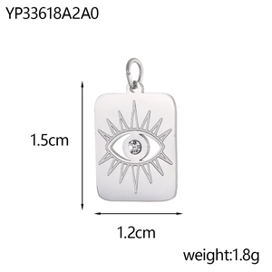 Detailed size specifications of the stainless steel evil eye pendant showing 1.5cm height