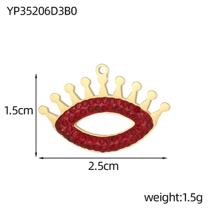 Detailed view of a gold crown charm with red rhinestones measuring 1.5cm by 2.5cm
