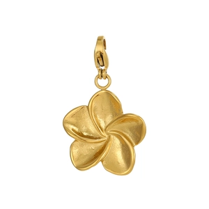 Macro shot of gold plated plumeria flower pendant with lobster clasp for jewelry making