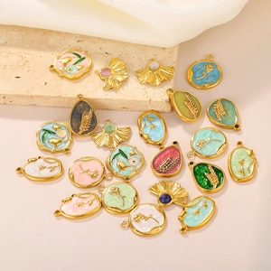 French vintage enamel flower charms in gold stainless steel for DIY jewelry making