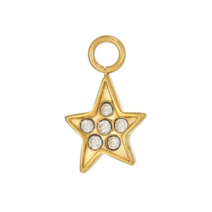 Detailed view of a gold star charm pendant featuring micro-set sparkling cubic zirconia