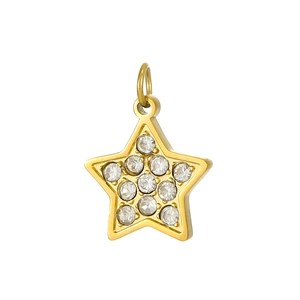 Detailed macro view of star-shaped gold pendant with sparkling cubic zirconia inlay