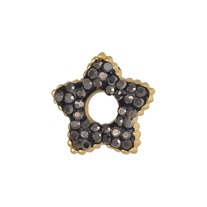 Detailed close-up of a five-point star jewelry pendant with pavé set charcoal rhinestones