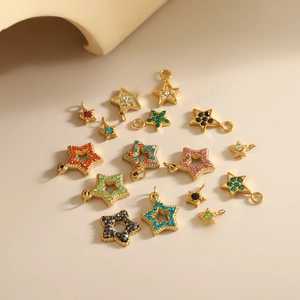 Exquisite gold-plated star pendants with colorful cubic zirconia for DIY jewelry making