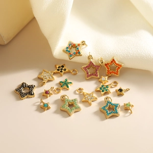DIY colorful micro-paved star pendants in gold plating for jewelry making